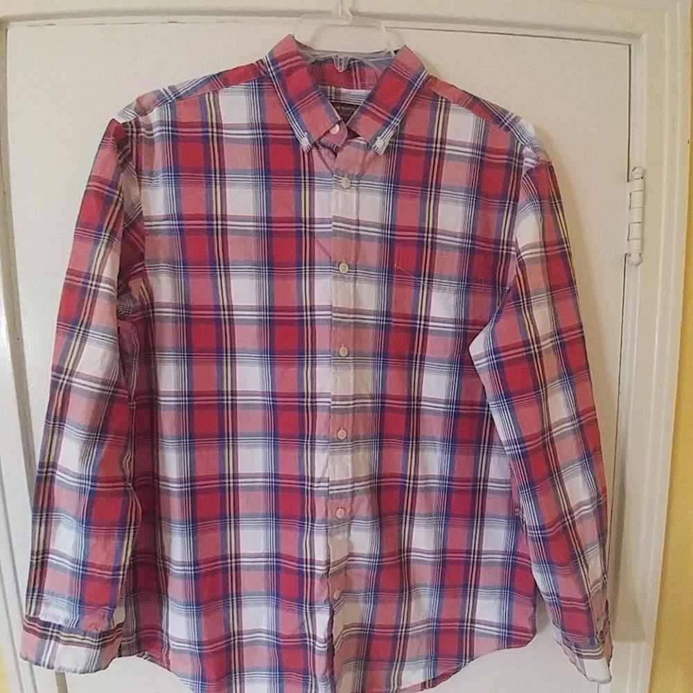 JOHN BARTLETT Men's Casual Red Plaid Shirt L